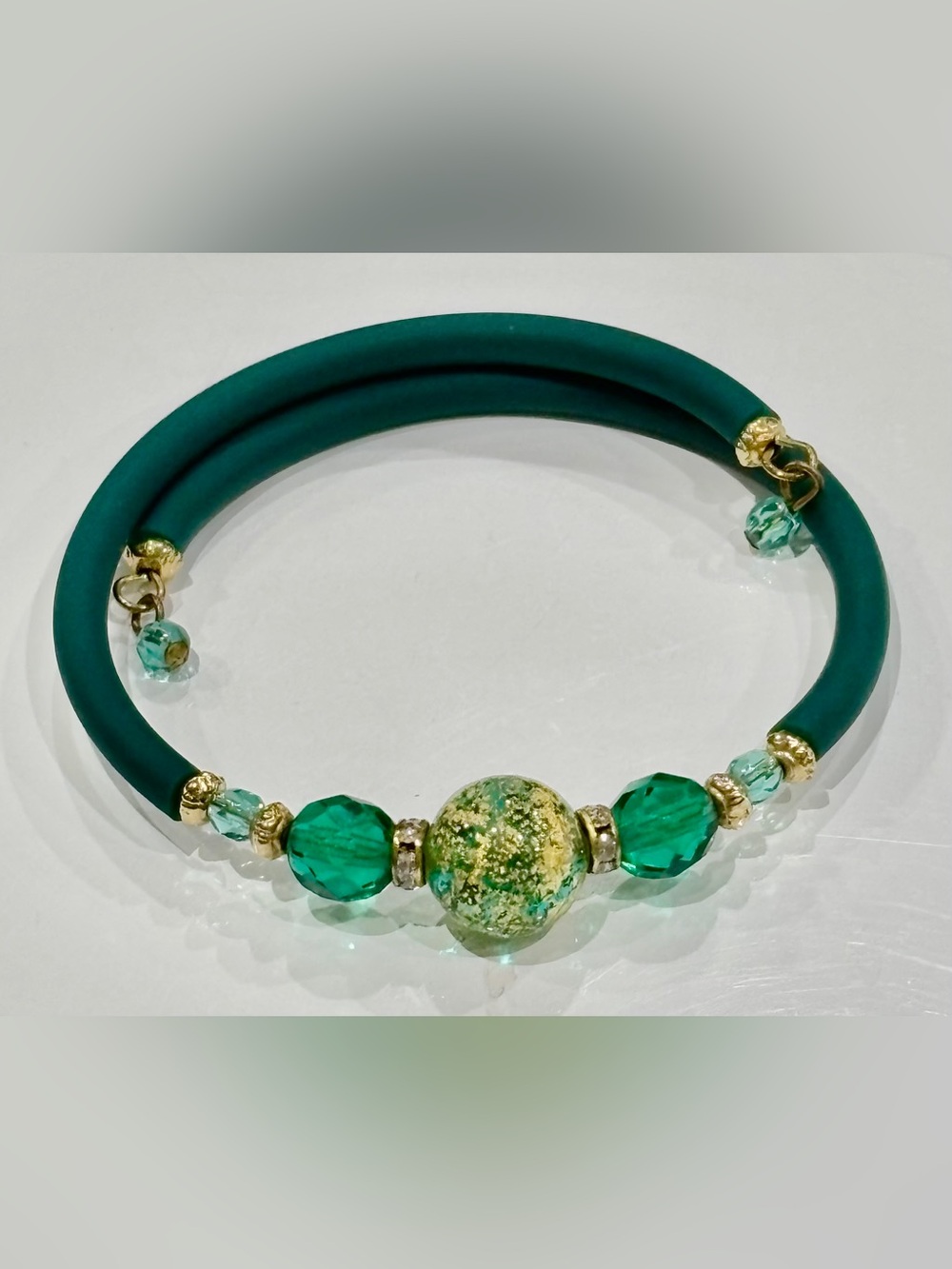 Italian Murano Glass Wrap Bracelet with Flexible Matte Band & Venetian Beads